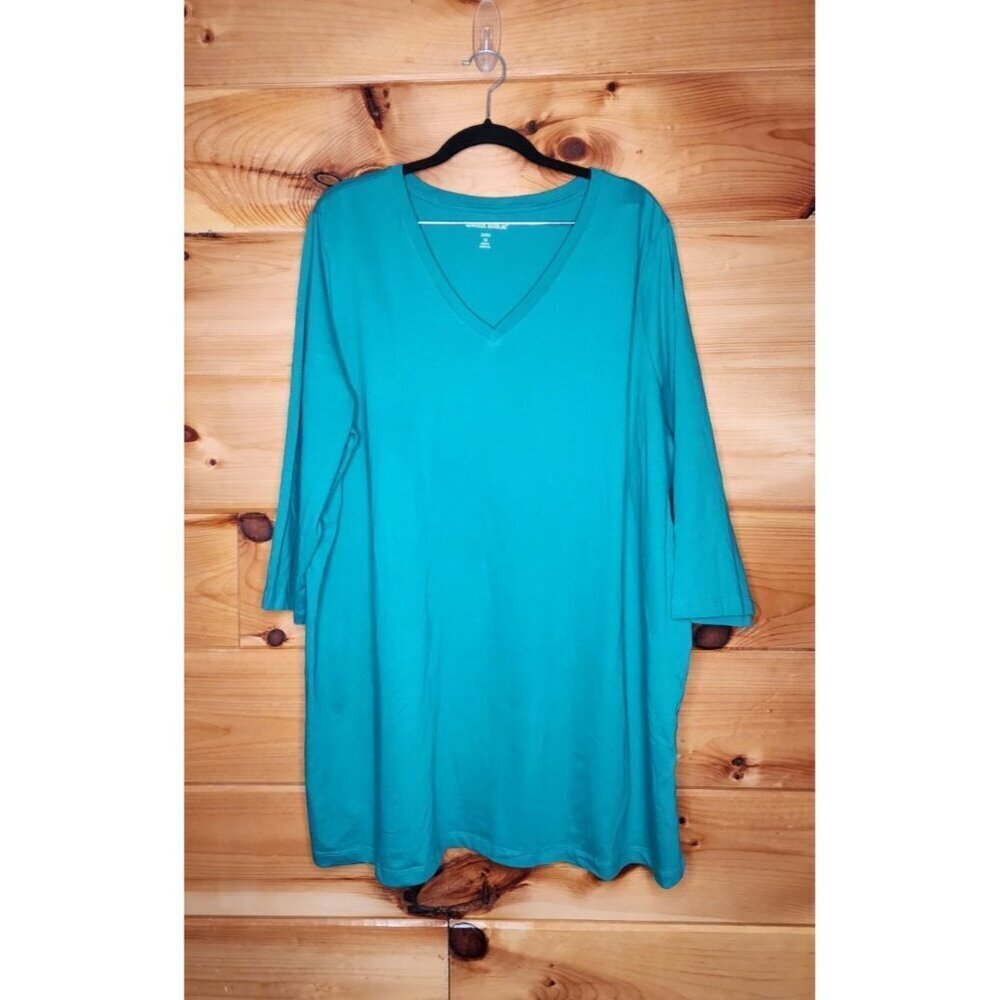 Woman Within Long Sleeve V-Neck T-Shirt Women's 1X Green 3/4 Sleeve NEW